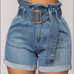 Paper bag denim shorts